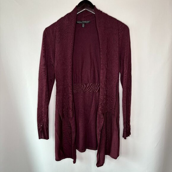 White House Black Market Sweaters - White House Black Market Women's Wine Cabernet Waterfall Cardigan Size XS